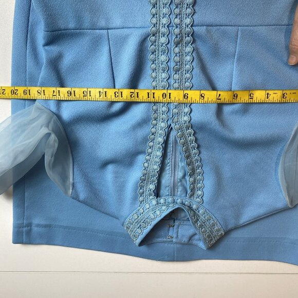 Vtg 70s Womens Dress Light Blue Keyhole Neck Sheer Sleeves Stretch Sz 13/14 - Picture 8 of 9